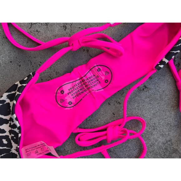 NEW Hot Pink Leopard Print Triangle Halter Top Cheeky String Bikini SMALL - Picture 8 of 8